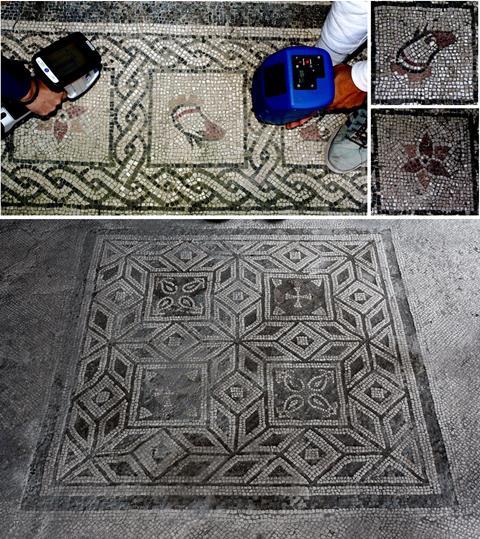 An image showing one of the mosaics under investigation at the House of Gilded Cupids