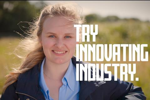 Beth Quinn smiling with text on image saying 'try innovating industry'.