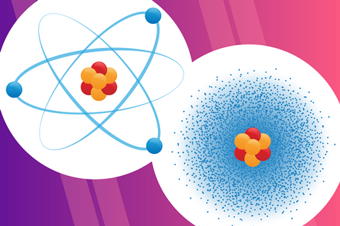 A diagram showing the difference between electron shells and electron clouds