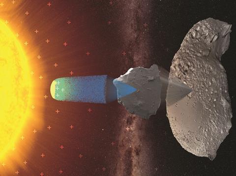 A diagram showing how the sun creates water on asteroids