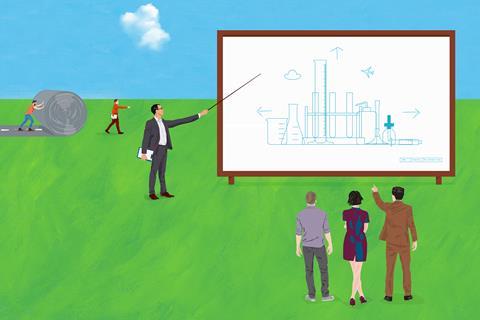A planner explains a new chemistry curriculum in the form of a blueprint