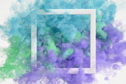 A white frame filled with coloured smoke