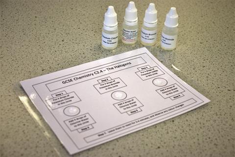 A microscale chemistry practical on a laminated sheet