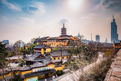 A traditional Buddhist temple in a modern city