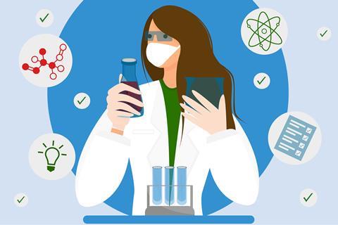 A cartoon of a woman in a lab