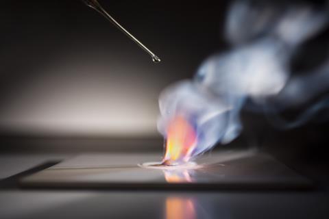 An image showing potassium burning in water