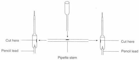 Diagram showing three pipettes connecting by a pipette stem to create a simple Hoffman apparatus