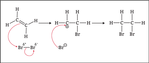 A diagram showing bromine reacting with ethene