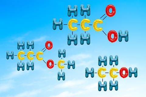 An image of organic chemical structures using balloons