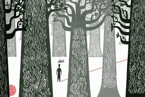 An image showing a man that is lost in the woods