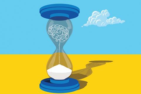 An illustration of a sand brain running through an hourglass