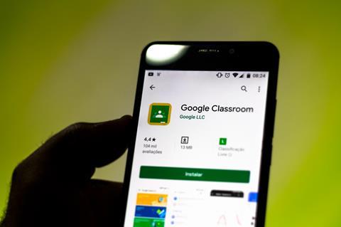 An image showing a phone screen showing Google classroom