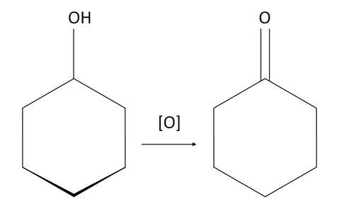 A skeletal formula representing the oxidation of cyclohexanol to form cyclohexanone