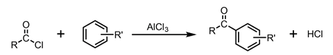 A diagram illustrating a Friedel-Crafts reaction involving acyl chloride