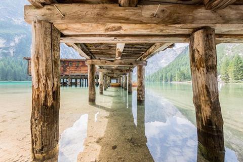 Wooden legs of a pier