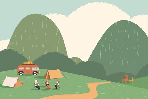 Illustration of summer mountain camping and school’s out holidays