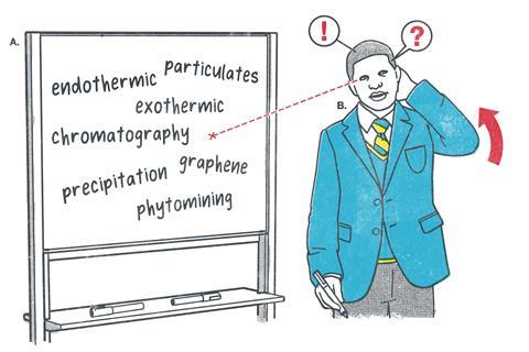 A cartoon of a boy unsure how to use scientific terms