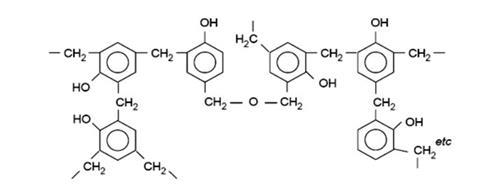 A diagram illustrating the cross-linked structure of Bakelite, a phenol-methanal polymer