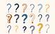 An illustration featuring question marks in a variety of colours and styles