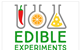 logo for edible experiments showing cartoon foods in flasks and test tubes