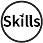 The word skills with a molecule over the i and a measure on an l. Inside a circle.