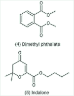 Structures: (4) dimethyl phthalate (5) indalone