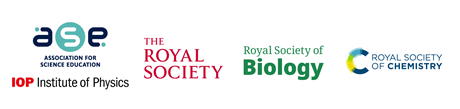 A composite banner featuring the logos of the Association for Science Education, Institute of Physics, Royal Society, Royal Society of Biology and Royal Society of Chemistry